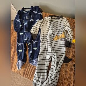 Carter's Navy Dinosaur and Gray Striped Pajama Set